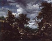 Jacob van Ruisdael Hilly Wooded Landscape with Cattle oil